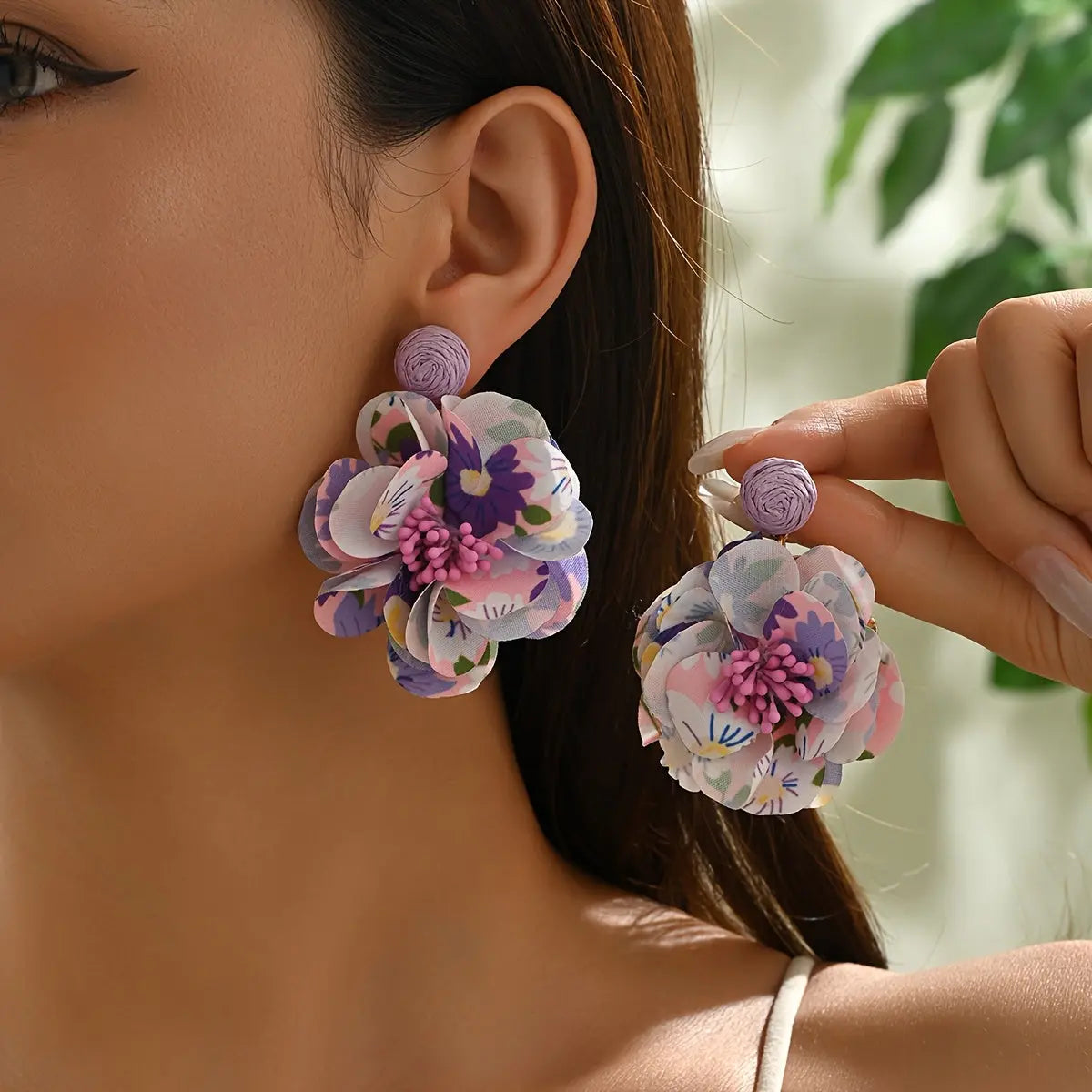 1pc Bohemian Raffia Fabric Flower Earrings, Featuring a Luxurious And High-End Feel, Perfect for Seaside Vacations, Countryside Parties, And Valentine'S Day Gifts for Women Dropshipman