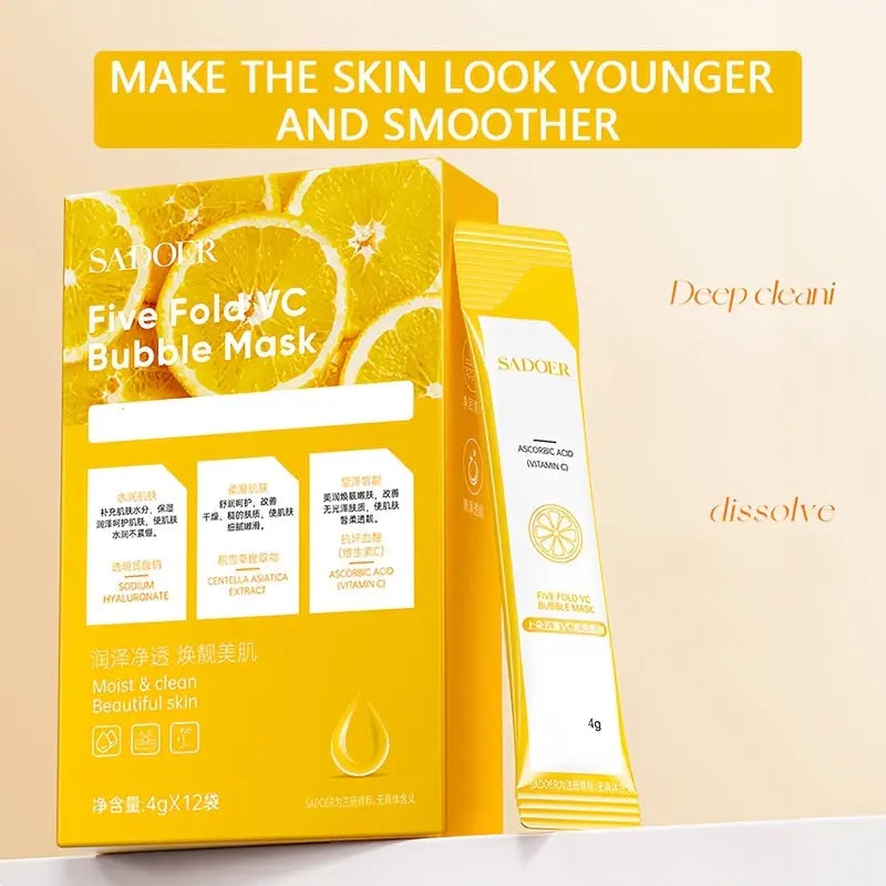 12pcs Five-Layer VC Ascorbic Acid Bubble Mask - Contains Collagen, Centella Asiatica, Niacinamide, Etc., Moisturizing And, Making The Skin Appear Younger, Deeply Cleanses And Brightens The Skin, a -Based Mask Dropshipman
