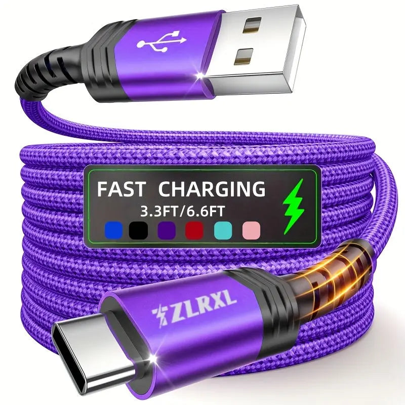 [Hot new product] Tzlrxl USB-C nylon braided fast charging cable, compatible with for Samsung, OnePlus, Xiaomi, and other devices. Supports data transfer and charging, matte finish. Available in 3.3 ft and 6.6 ft lengths Dropshipman