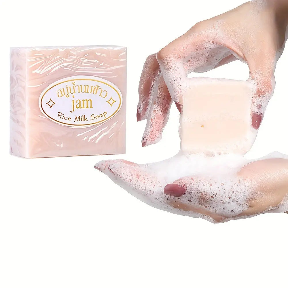 1pc Handmade Rice Milk Soap for Face & Body - Moisturizing Facial Cleanser with Natural Rice Milk Formula, Formaldehyde-Free, Gentle Exfoliating Lather, All Light Beige Types, 65g, Rice Light Beige Care, Elegant Packaging, Formaldehydefree Formula Dropshipman