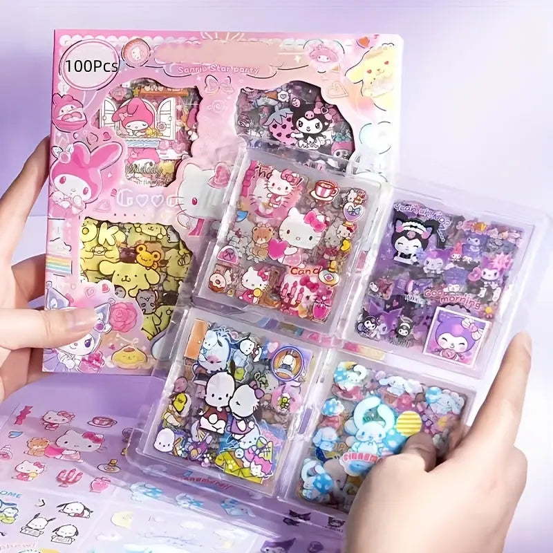 100 Sanrio Stickers Gift Box - Waterproof Cartoon and Animal Designs, Cute Unique Sticker Collection Suitable for Scrapbooking, DIY Projects, and Water Bottles, 100pcs Non-Duplicate Styles