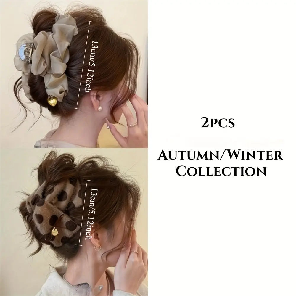 2pcs Women's Large Triangle/Polygonal Shark Clip Hair - Korean Style Multicolor Polka Dot Hair Clips Suitable for Autumn Winter, Wedding Daily Use - Retro Elegant Hair Dropshipman