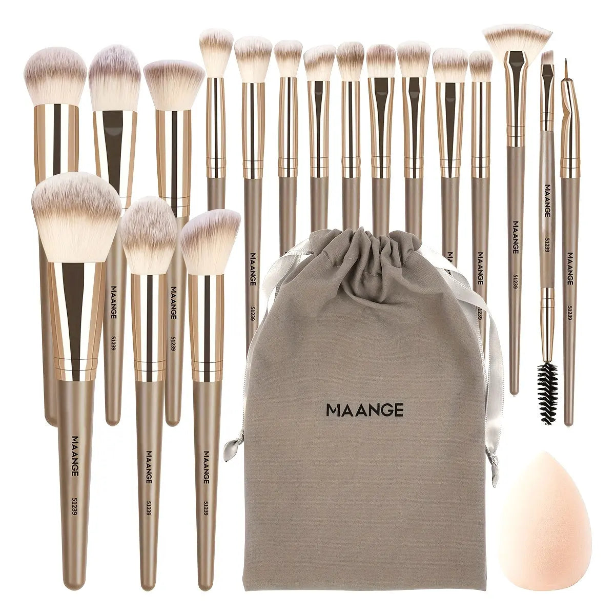 MAANGE 20/22pcs Professional Makeup Brush Set Includes 18/20 Makeup Brushes + Velvet Bag + 1 Powder Puff Accessory Soft Bristles Makeup Brushes Foundation Eyeshadow Blending Concealer Eyeliner Brushes Skin-Friendly Powder Puff Combination Travel Por Dropshipman