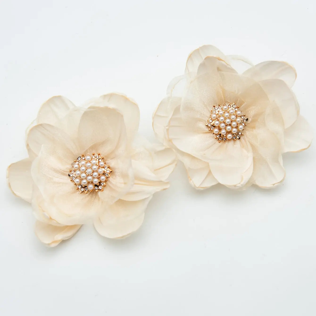 1 Pair of Elegant Beige Fabric 3D Floral Embellishments with Sparkling Rhinestones - DIY Removable Shoe Accessories for Women'S High Heels and Flats, Perfect for Weddings and Formal Events, Formal Shoe Embellishments | Floral Embellishments | Rhinestone