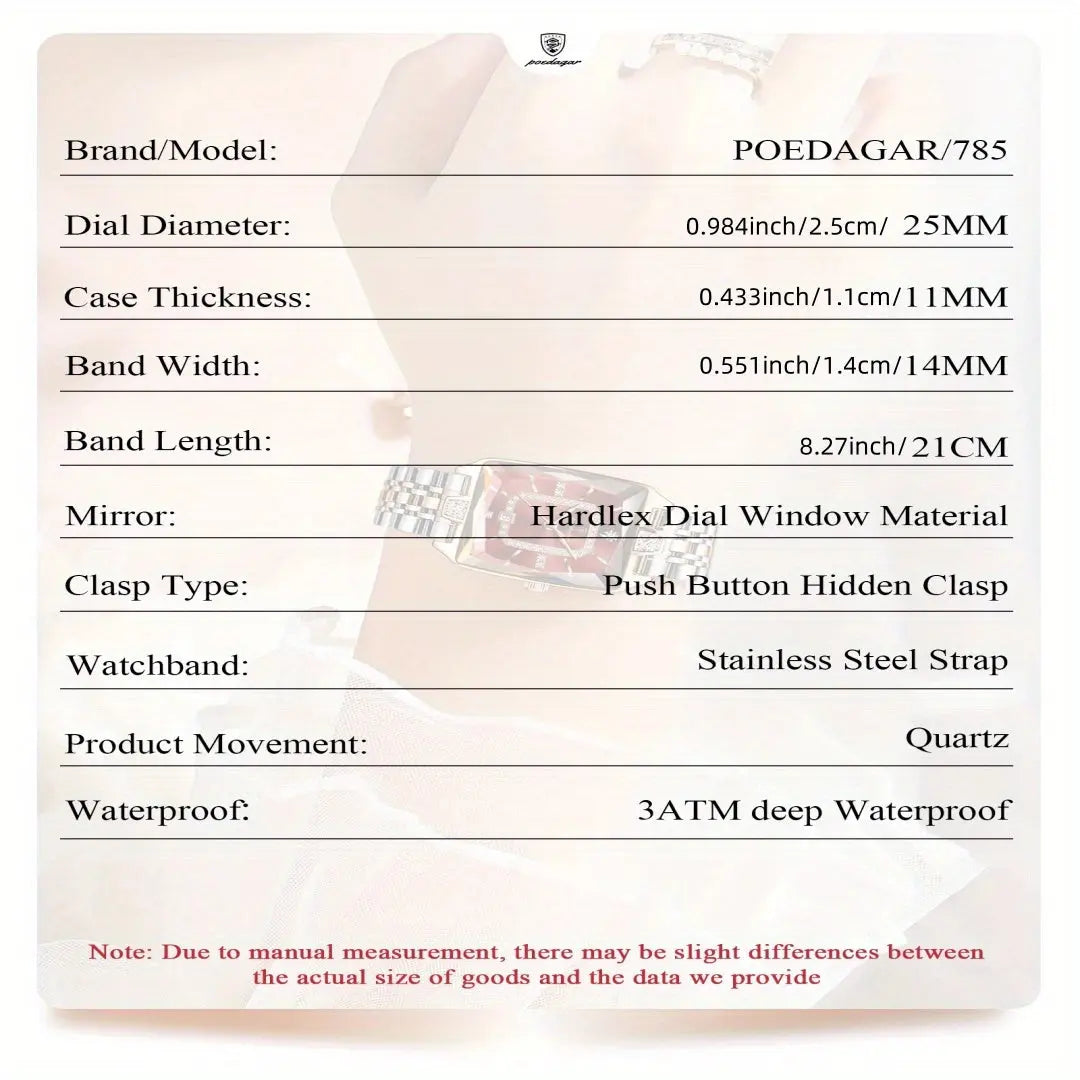 The POEDAGAR Minimalist Luxury for Women Features an Elegant Waterproof Design with a Calendar Function. This Rectangular Stainless Steel Quartz Is Perfect for Everyday Wear And Makes a Great Gift