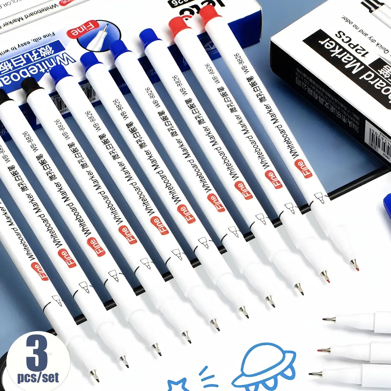 3pcs Extra Fine Dry Erase Markers My Store