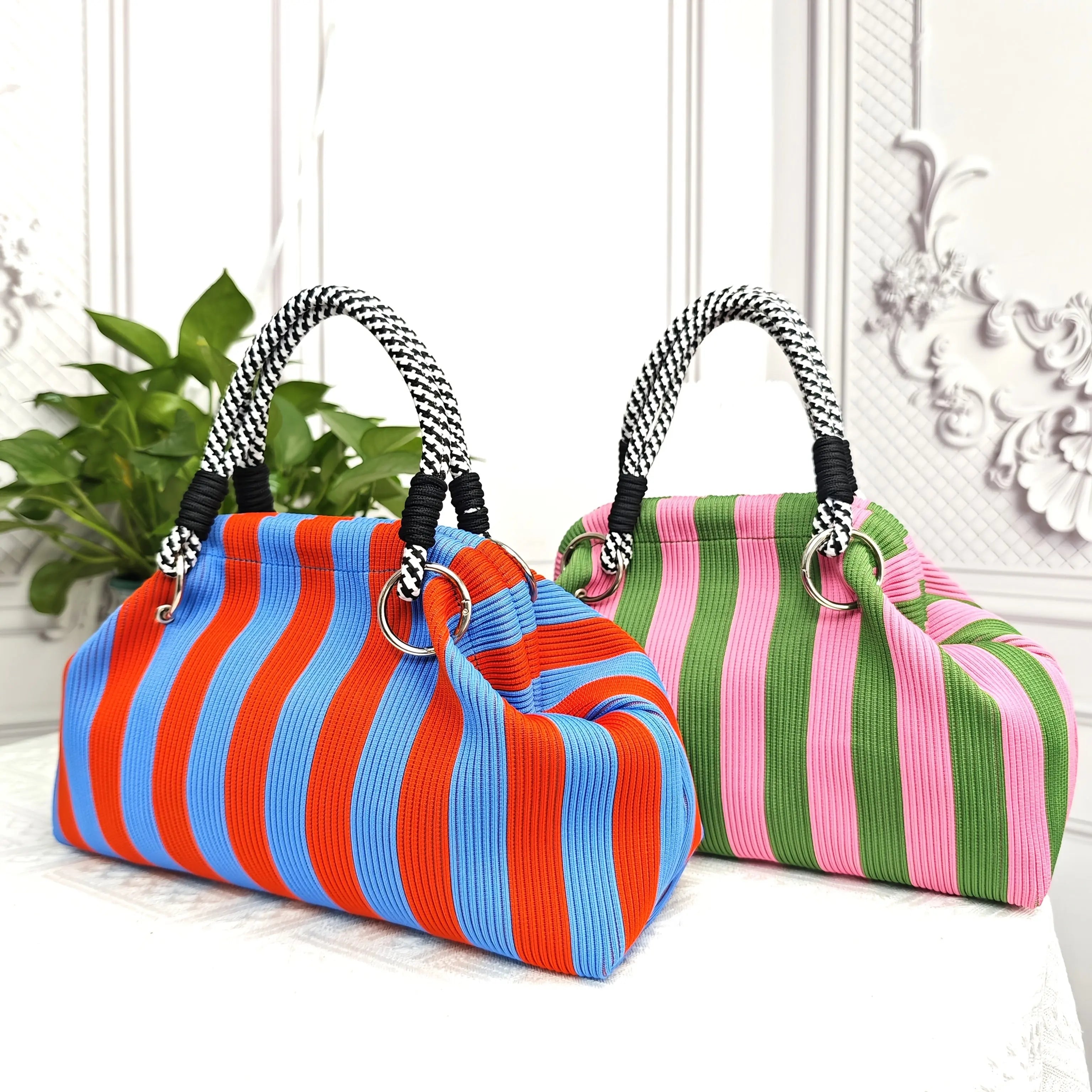 Women's Vintage Striped Large Capacity Handbag - Retro Handheld Bag with Fixed Strap & Button Closure, Durable for commuting, Beach, Parties, Casual & Evening Use - Makeup & Essentials Organizer Suitable for Women Dropshipman