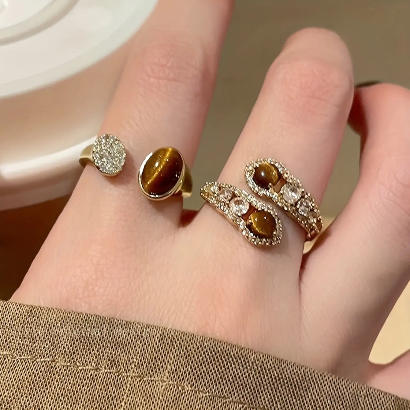 3pcs Elegant Casual Vintage Style Light Luxury Synthetic Zirconia Inlaid Fashion Ring Set for Women, Suitable for Daily Commuting, Banquets, Balls, and Parties