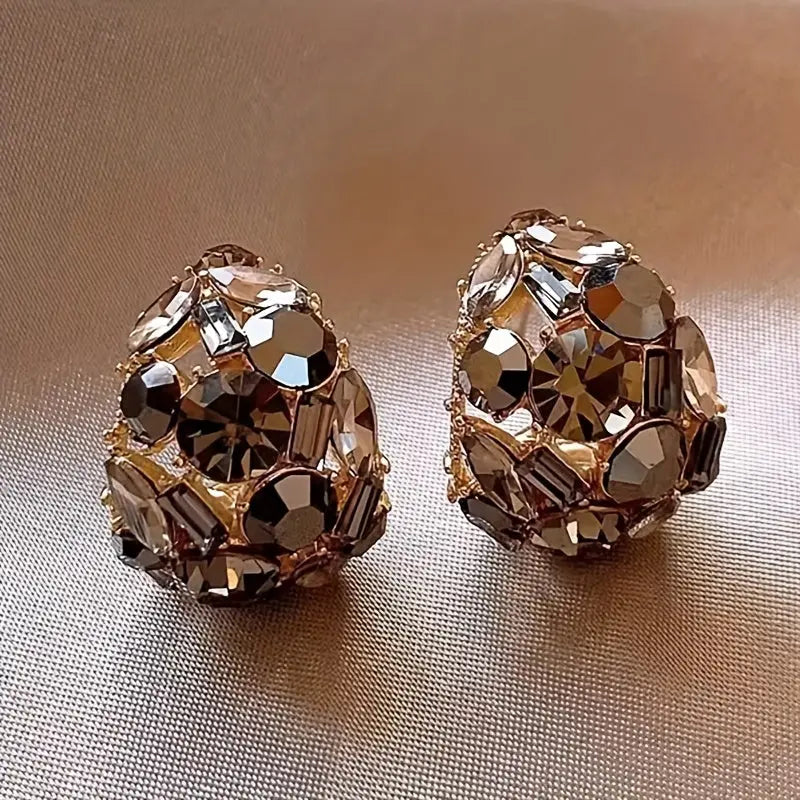 Pair of Elegant Drop-Shaped Hoop Earrings Inlaid with Rhinestones – Perfect for Festivals, Birthdays, Dates, Parties, Banquets, Vacations, Shopping, and Daily Wear for Women Dropshipman