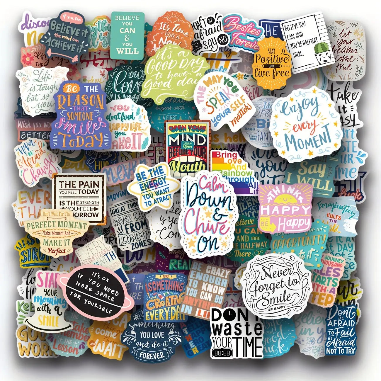 100pcs Inspirational Stickers Pack, Motivational Stickers For Water Bottle Vinyl Quote Stickers, Affirmation Positive Stickers For Journaling Computer Decals Laptop For MacBook Phone Case Dropshipman