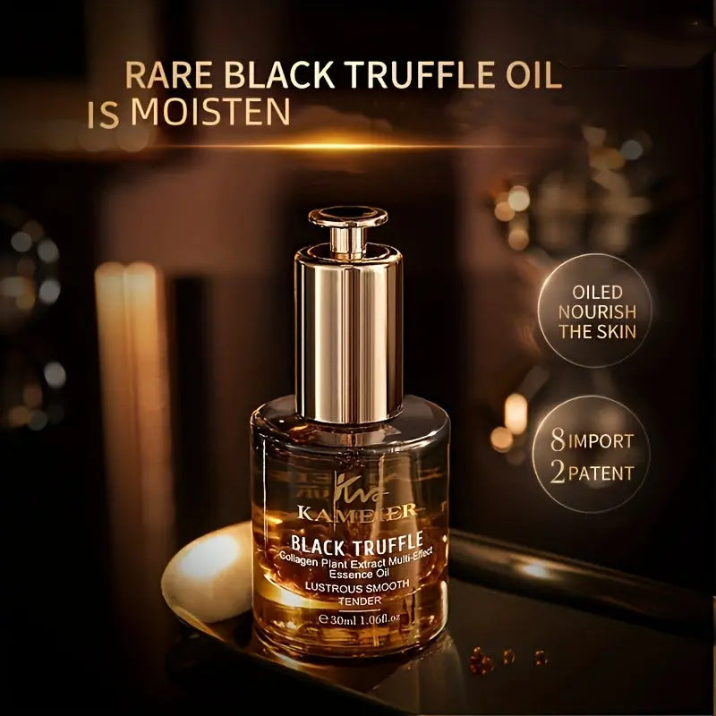 1 Bottle Black Truffle Collagen Serum - Moisturizing Face Oil with Rose, Jasmine, and White Pond Flower Seed Oil, Plant Squalane, Hypoallergenic, Unisex-Adult, All Skin Types, Scented Drops with Collagen for Hydrating and Youthful Skin Dropshipman