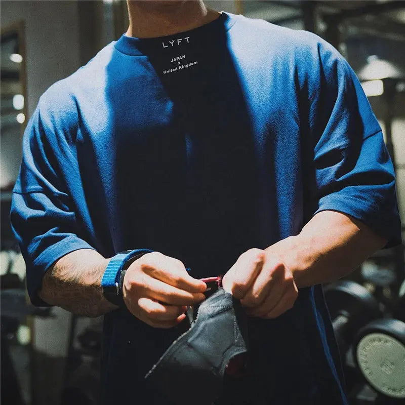 JAPAN&UK Cotton Gym Shirt Sport T Shirt Men Short Sleeve Running Shirt Men Workout Training Tees Fitness Loose large size M-XXXL Dropshipman