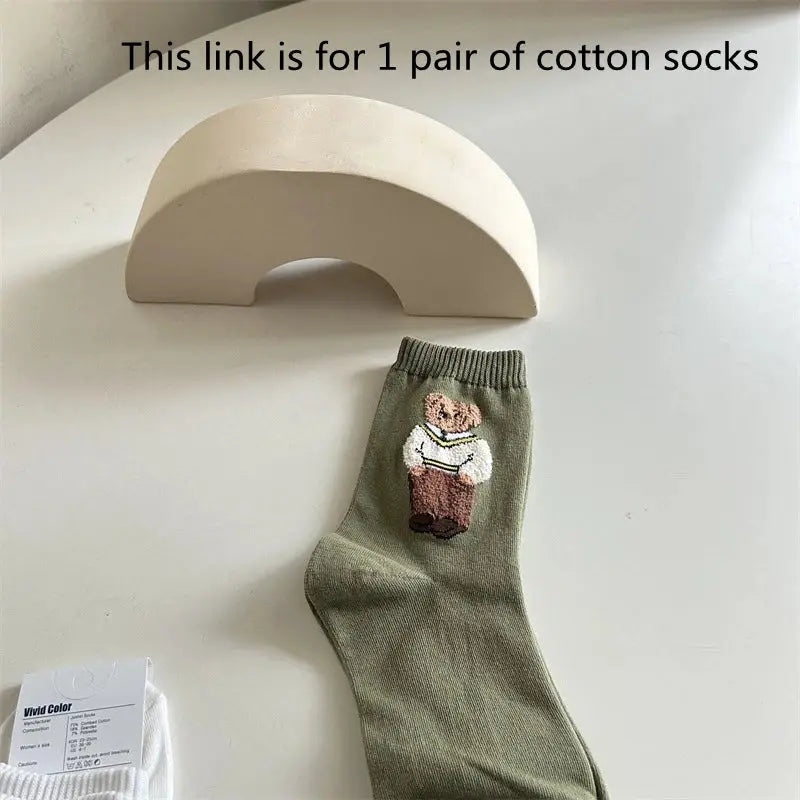 New Trendy Cartoon Bear Mid-Calf Cotton Socks for Women Casual Sweater Female Socks Comfortable Long Women Middle tube Socks