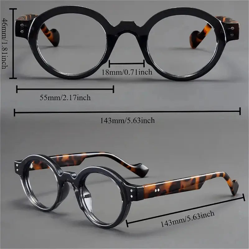 A set of 2 vintage round and square reading glasses, suitable for both men and women, designed to assist with presbyopia