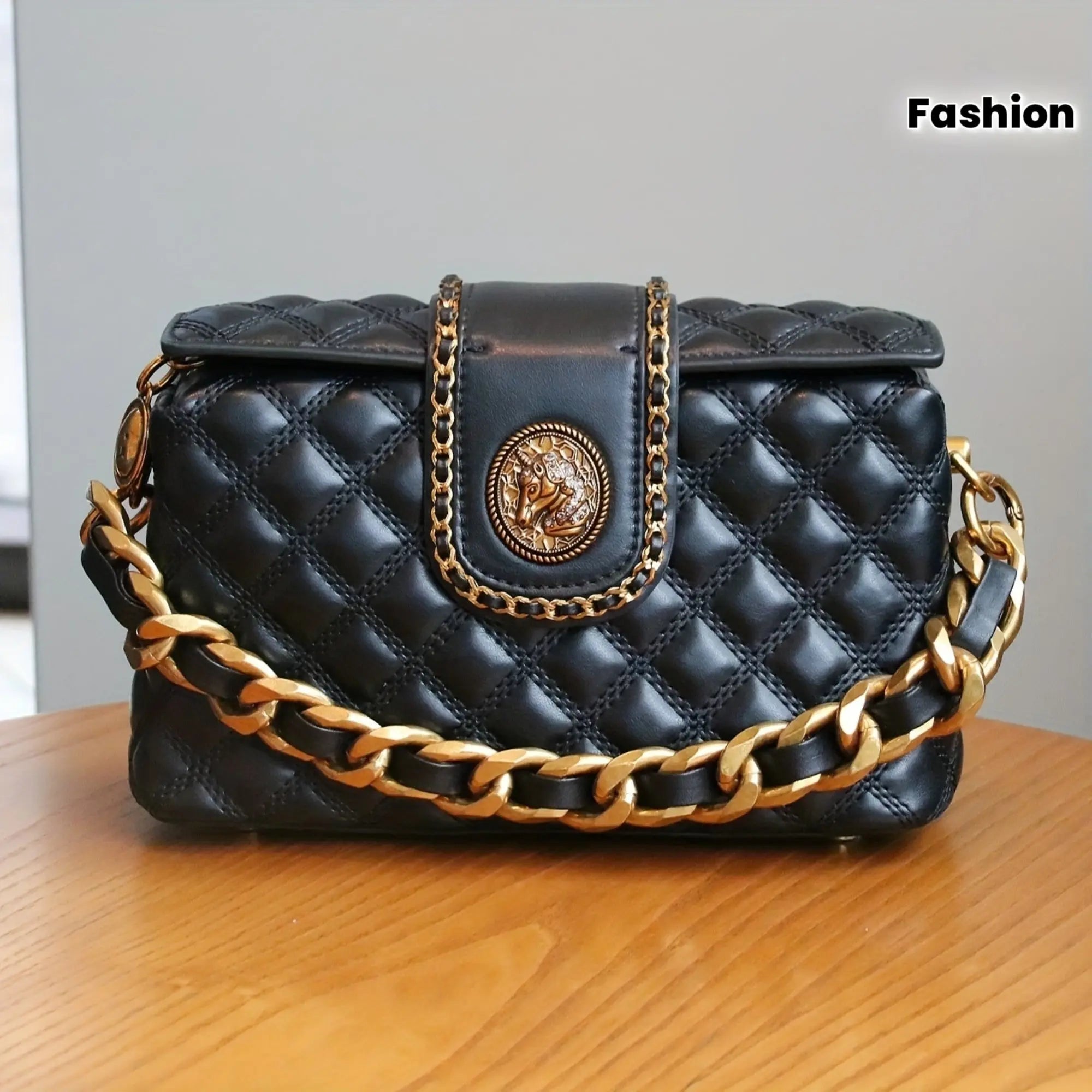 New Fashion Women's Handbag, Stitched Rhombus Chain Small Square Bag, Elegant Women's Shoulder and Crossbody Bag, Black Checkered Chain Shoulder Bag, High-End Women's Purse Dropshipman
