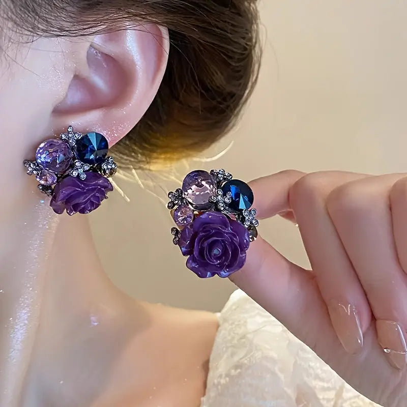 1 Pair of Exquisite Purple Flower Stud Earrings - Elegant and Unique Jewelry Gift for Women, Perfect for Parties or Banquets Dropshipman