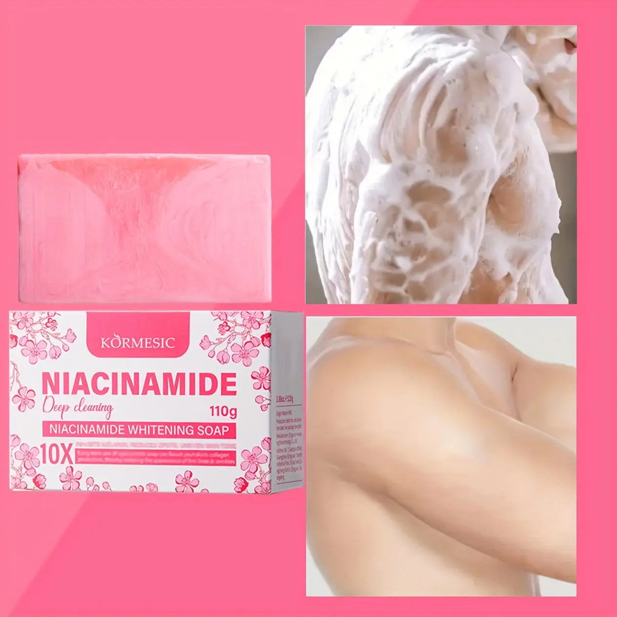 10× Niacinamide Sakura Pink Soap | Contains Collagen, Squalane, Centella Asiatica, Oil Control, Deep Cleansing, Smooth Skin, Long-lasting Fragrance, Essential for Summer Travel, Suitable for All Skin Types and People Dropshipman