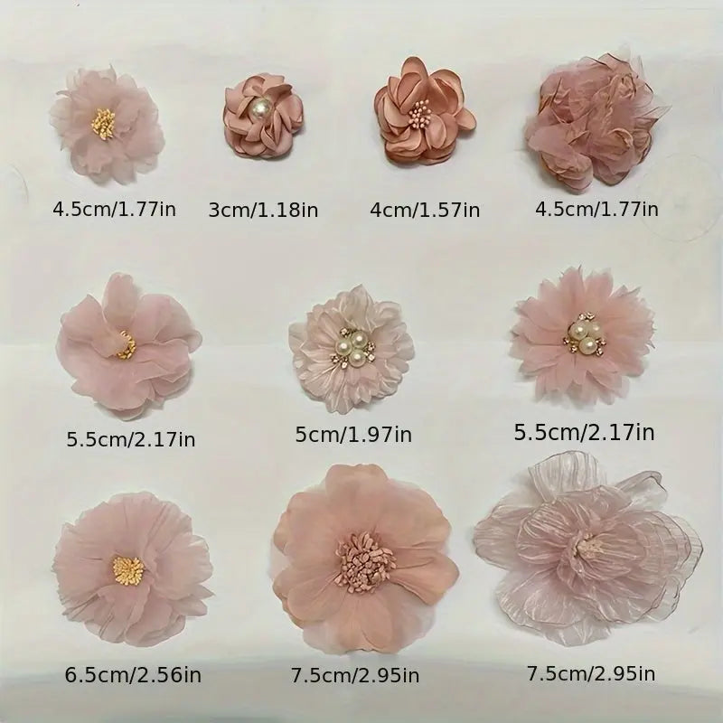 10pcs Mixed Series Flower Headpiece Set, DIY Wedding Dress, Hat, Shoe, and Apparel Decoration
