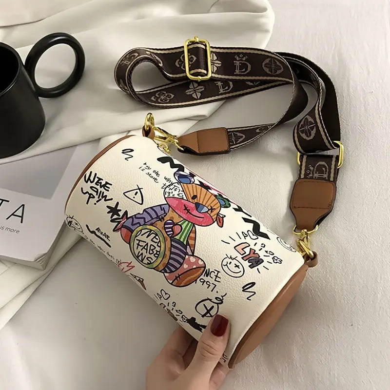 Women' Bear Print Crossbody Bag with Adjustable Strap - Cute Bear Face & Paw Print, Zipper Closure Handbag Suitable for,, Everyday Use Dropshipman