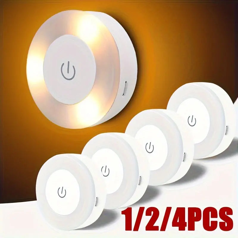 1/2/4pcs LED Touch Sensor Night Light, 3 Modes USB Rechargeable Magnetic Base Wall Lights, Round Portable Dimming Night Lamp for Room Decor Dropshipman