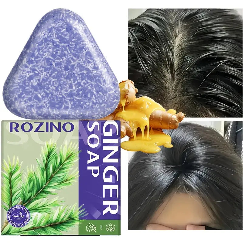 [Refreshing & oil control] 60g ginger shampoo soap, Cleaning, removes loose dandruff, control oil, nourish,, repairs split and damaged hair, making hair look darker and shinier, Hair Loss Special Shampoo Soap Dropshipman