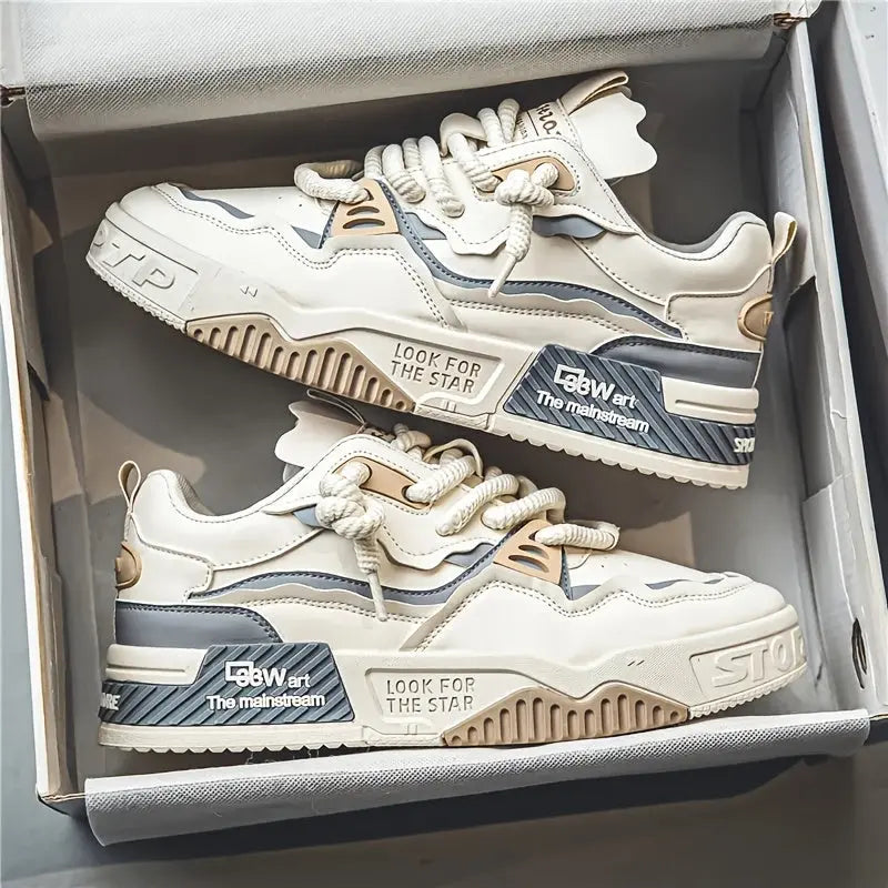 Men'S Sports Casual Shoes | Versatile Streetwear Sneakers, All-season, Low-top Faux with Geometric Pattern, Lace Closure, MAINALUN Dropshipman