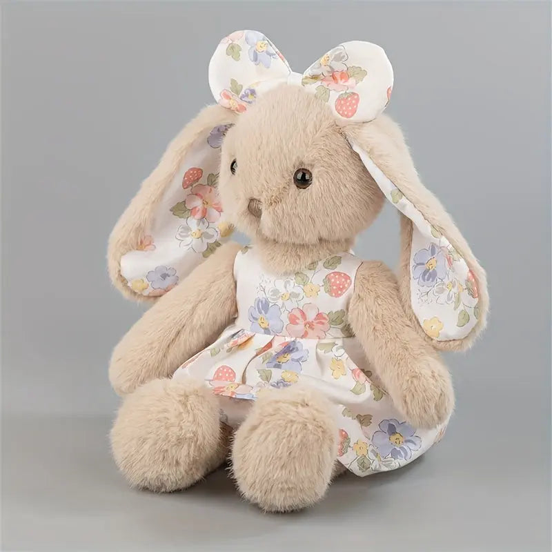 14" (35cm) Plush Bunny Doll with Pastel Floral Print Dress - Soft Rabbit stuffed Animal, Bunny Toy for Easter, Christmas, Valentine's Gift - Beige Base for Girls & Adults Decoration or Keepsake, Bunny Stuffed Animal, Keepsake Gift, Adorable Plush, Soft T Dropshipman