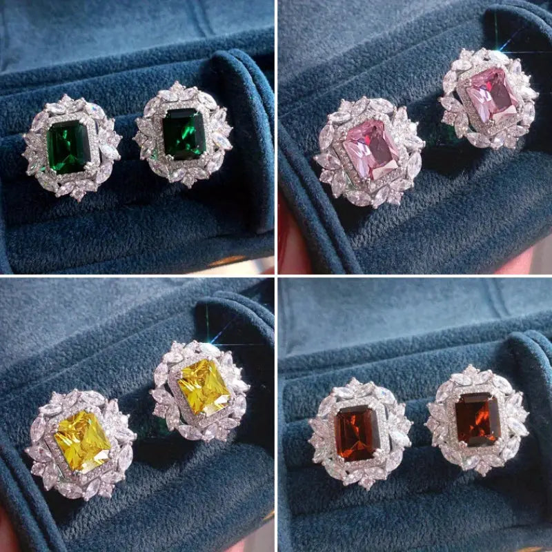 1 Pair of Women's Fashion Stud Earrings, Light Luxury Synthetic Stone Flower Earrings for Wedding, Bride, Engagement Party, Valentine's Day Accessories Dropshipman