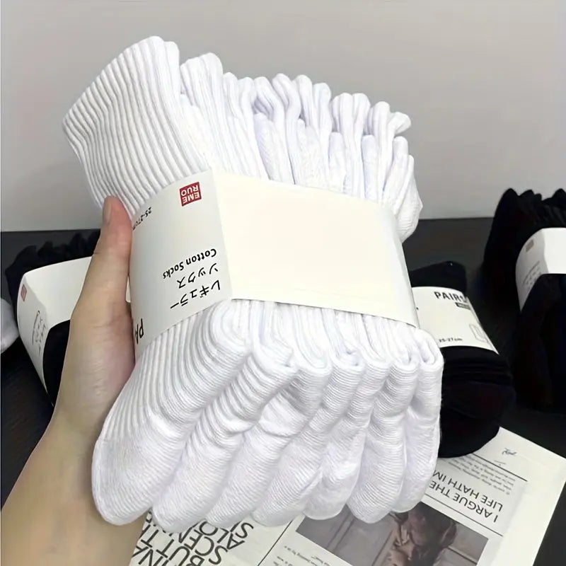 4 Pairs/7Pcs White Socks, Men's Mid-Calf Cotton Crew Sports Basketball Thickened Terry Cloth Long Toe Absorbent Women's/Men Dropshipman