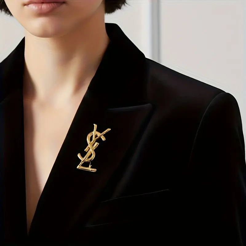 1 Fashion Letter Brooch, French-Style Niche Design Pin, Light Luxury High-End Classic Elegant Style Suit Corsage Accessory Dropshipman