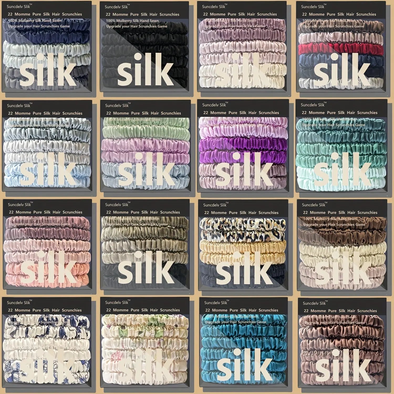 100% Silk Solid Color Hair Ties High Quality Hair Scrunchies (22Momme) Women Big Hairbands Hair Accessories 6pcs Box Dropshipman