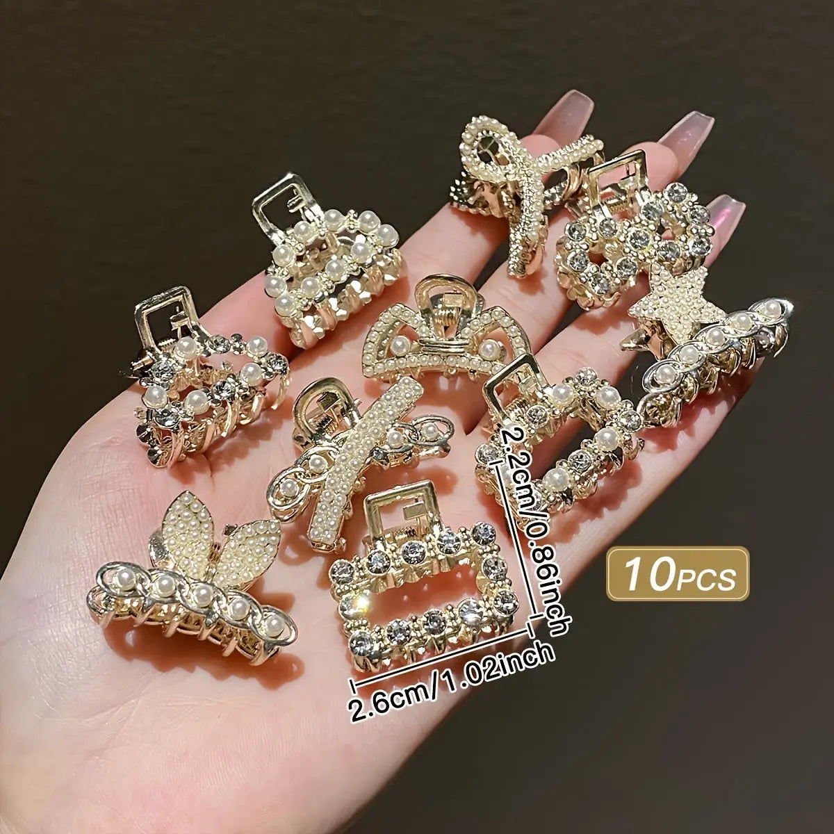 10pcs Small Alloy Mini Hair Clips with Bow and Rhinestones, Korean Hair Accessories for Bangs and Princess Hairstyles Dropshipman