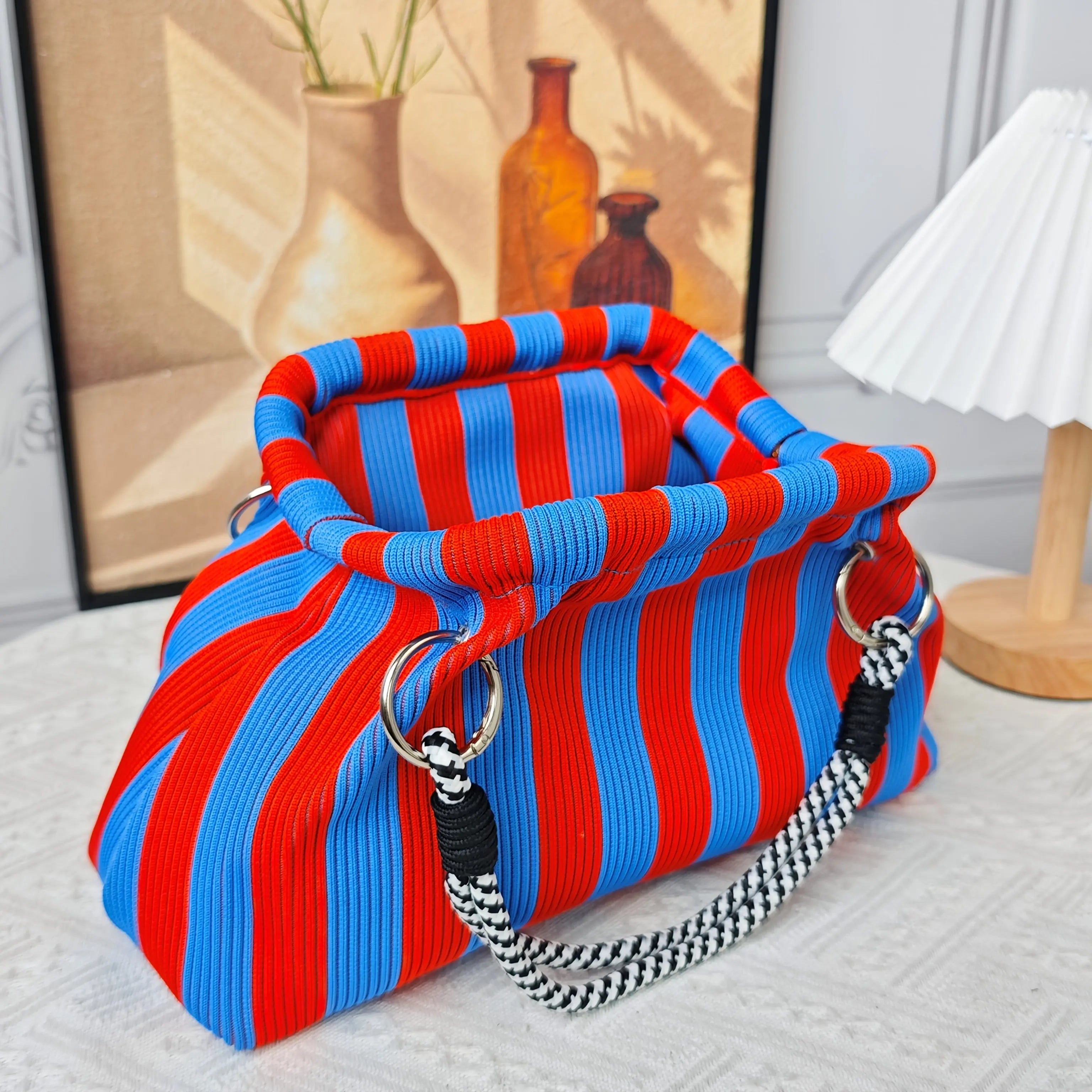 Women's Vintage Striped Large Capacity Handbag - Retro Handheld Bag with Fixed Strap & Button Closure, Durable for commuting, Beach, Parties, Casual & Evening Use - Makeup & Essentials Organizer Suitable for Women Dropshipman